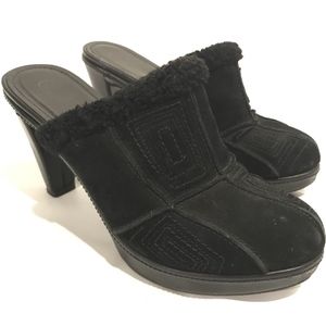 COACH Black Suede Platform Heel Clogs